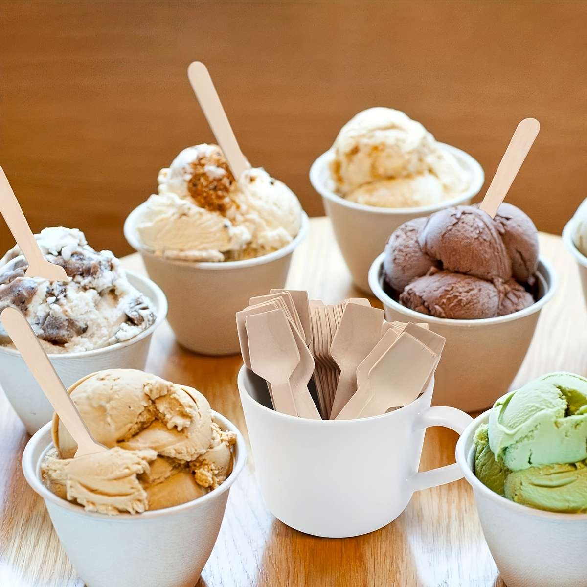 100pcs Elegant Mini Square Wooden Spoons 3.75  Perfect for Ice Cream Desserts Tastings
