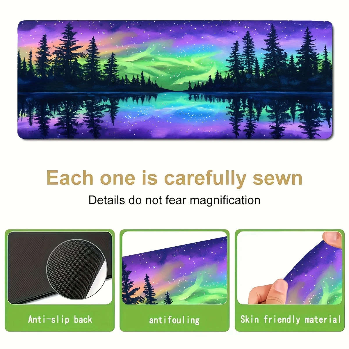 1pc 40x90cm Aurora Forest Nightscape Gaming Mouse Pad Soft Washable Non-Slip Rubber Base