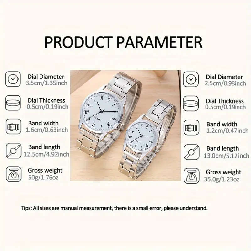 2 Pieces Vintage Classic Business Casual Minimalist Couple Quartz Watch Set