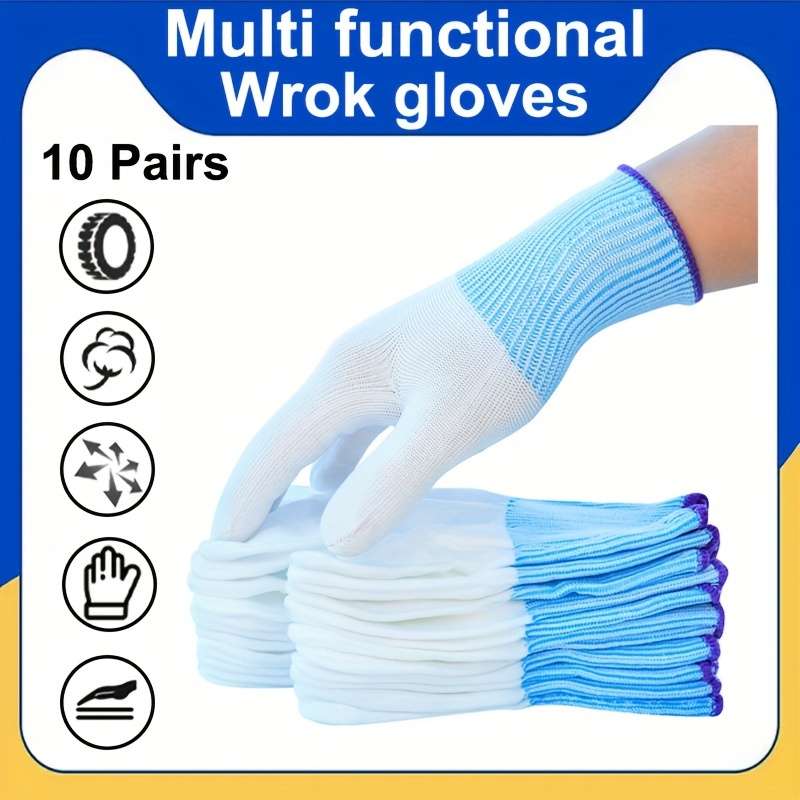 10 Pairs Blue One Size Fits All Multi Purpose Work Gloves