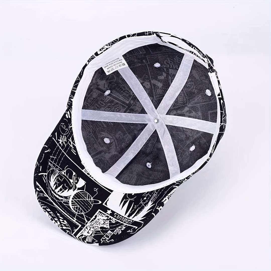 Trendy Men'S Graffiti Baseball Cap Black White Abstract Design Lightweight Sun Protect