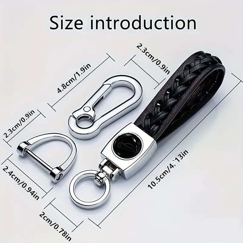 1 x Men's Braided PU Leather Strap Car Keychain Silvery