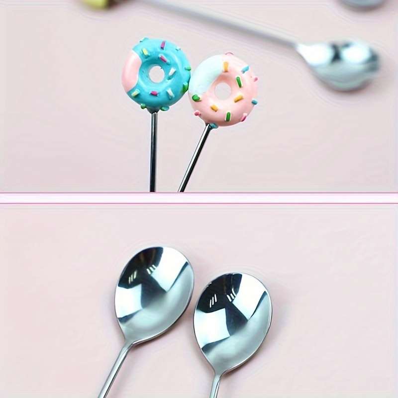 4pcs Set of Cute Donut Stainless Steel Spoons Perfect for Desserts Ice Cream Coffee Idea