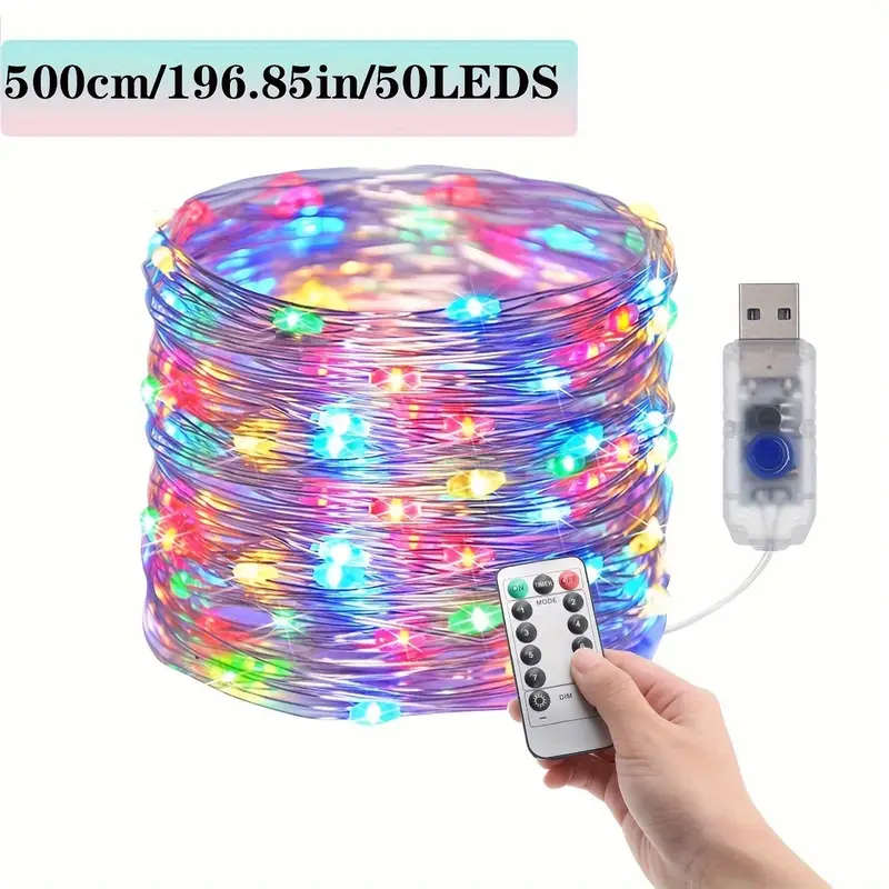 1pc USB Silvery Wire Light String 5m Multicolor