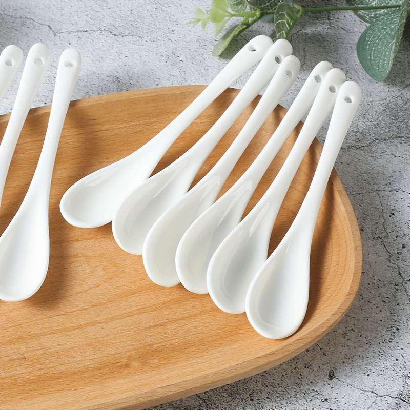 10pcs set Ceramic Spoon Coffee Stirring Spoon Creative 13cm Long Handle White Porcelain Spoo