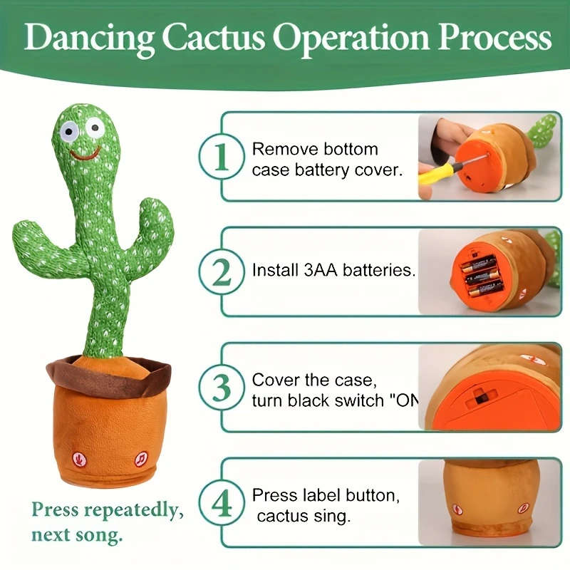 1pc Interactive Talking Cactus Youngsters Toy LED Singing Recording Music Dance Imitation for 3-6 Mo