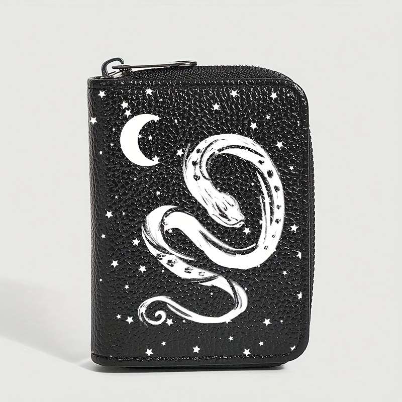 A New Stylish Wallet Featuring A Dark Snake Star And Moon Pattern Designed With Dual Zippers