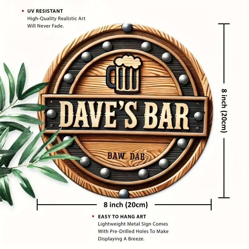 1pc Dave Bar Wooden Sign Retro Metal Circular Aluminum Painting 7.8X7.8inch 2D Made of Aluminum for