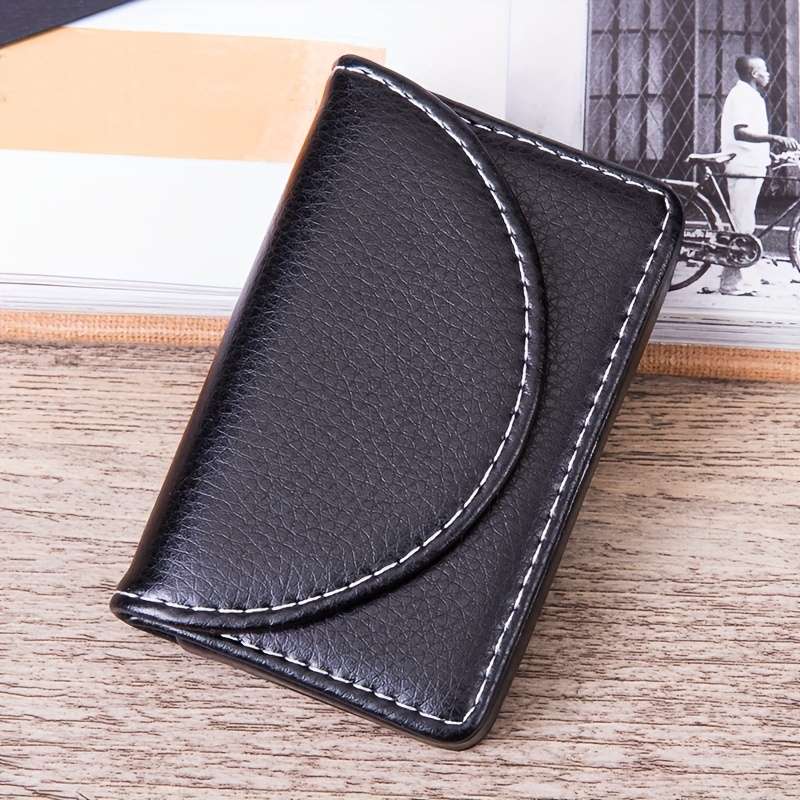 1pc Crocodile Pattern Faux Leather Business Card Holder Magnetic Closure Non-Braided Office