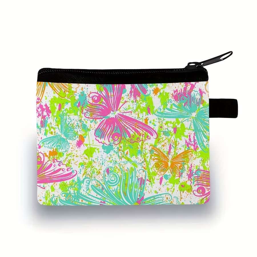 Butterfly Pattern Coin Purse Cute Fashion Storage Bag Polyester Material Durable Lightweight B