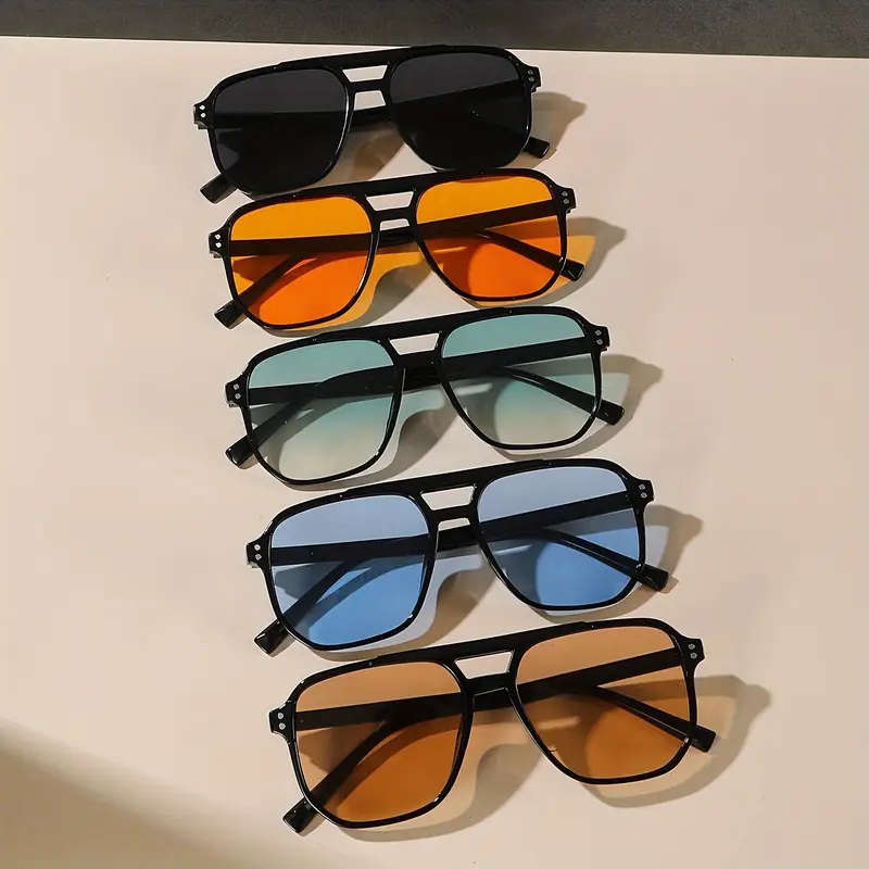 5pcs Geometric Glasses Square Colored Lenses Double-beam Flat-top