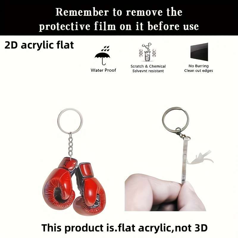 1pcs 2D Flat Charming Acrylic Boxing Gloves Keychain