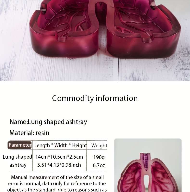 Artistic Resin Ashtray with Lung Design Creative Home Office Decor Gift Unique Smoking