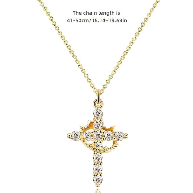 1pc Classic Titanium Steel Titanium Steel Chain Necklace, Anti-fading, with Crown Cross Pendant, for