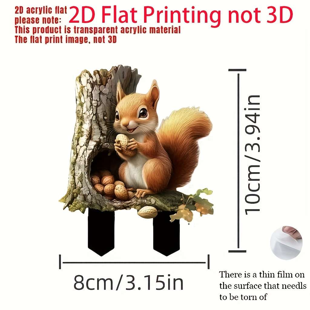 1pc 2D Flat   Cute Squirrel Garden Stake Decoration PET Outdoor Flower Pot and Garden Decorat