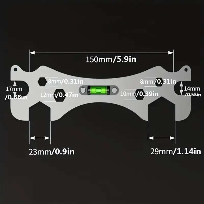 1pc Stainless Steel Shower Installation Wrench with Hexagonal Level Curved Foot Ruler Adjustable Rus