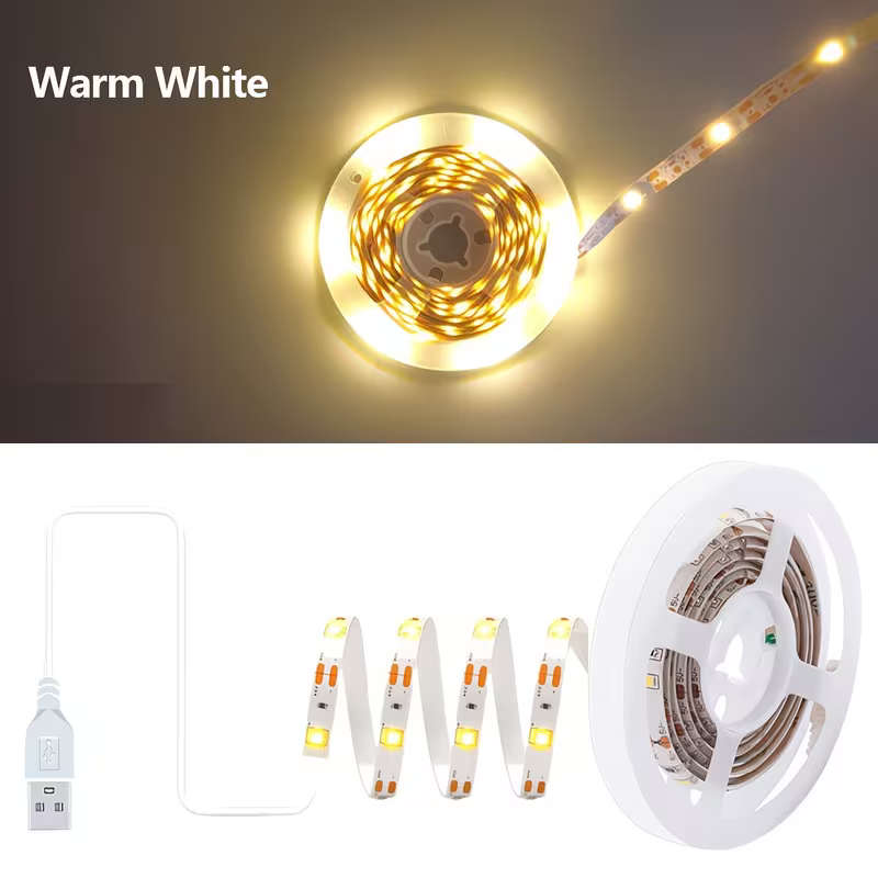 USB LED Strip Light Warm White TV Backlight Bedroom Decor 1M