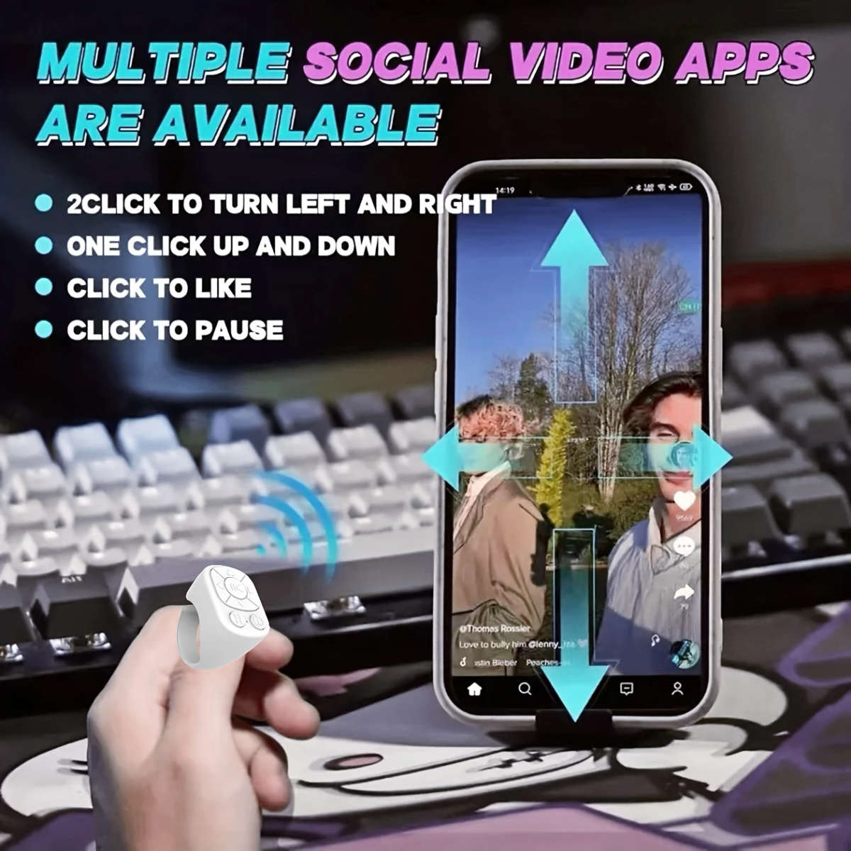 1pc Mobile Phone Wireless Remote Control Multifunctional Selfie Video Controller Video Page Turning