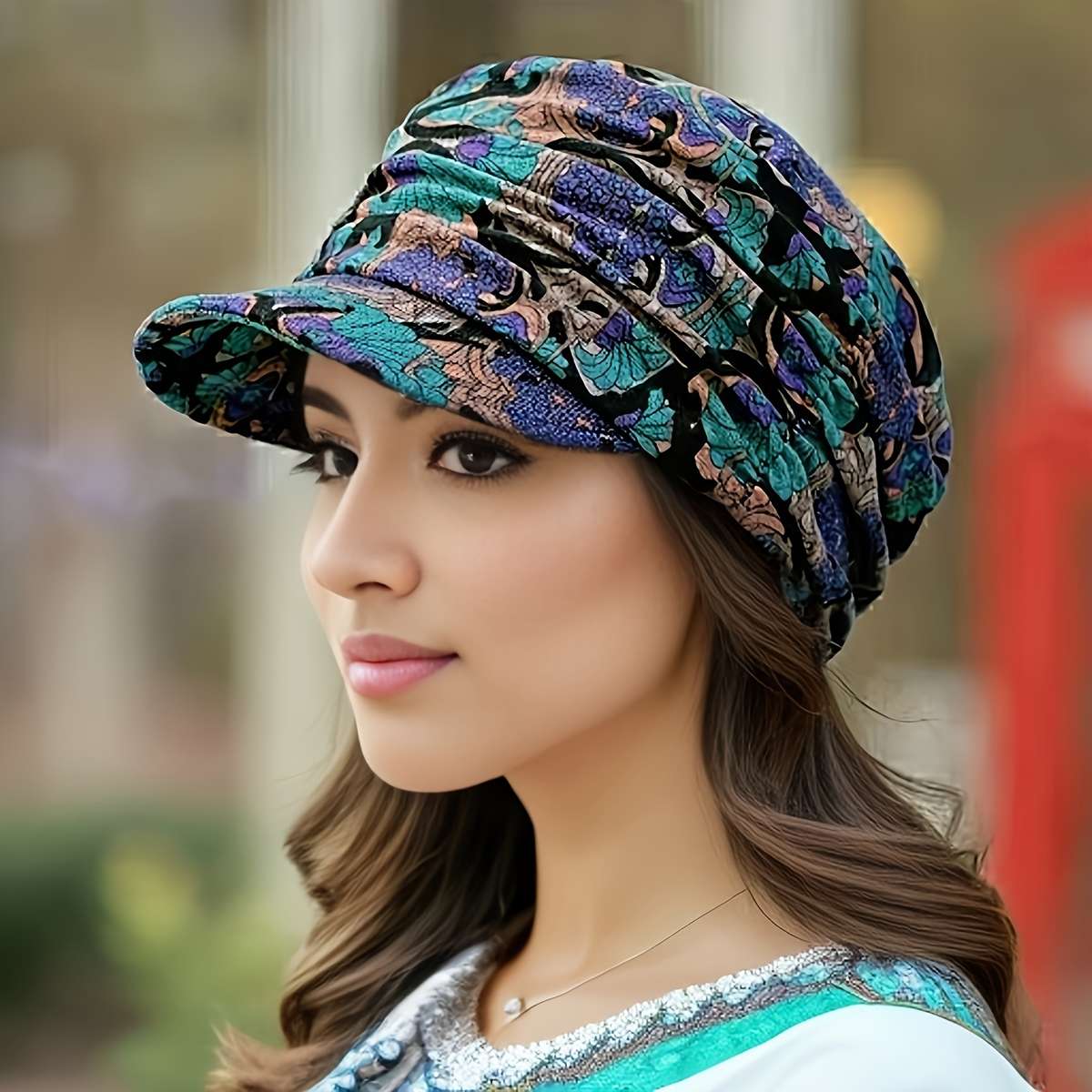 1pc Women's Lightweight Newsboy Cap With Breathable Fabric Floral Print Durable Polyester Blend