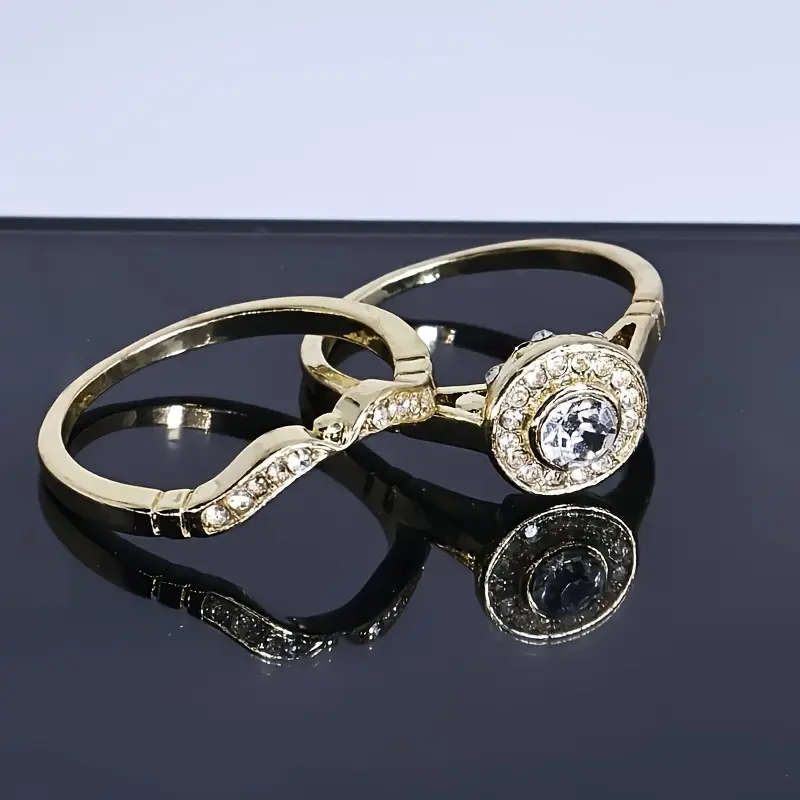 Vintage Look Ring Set with Rhinestones