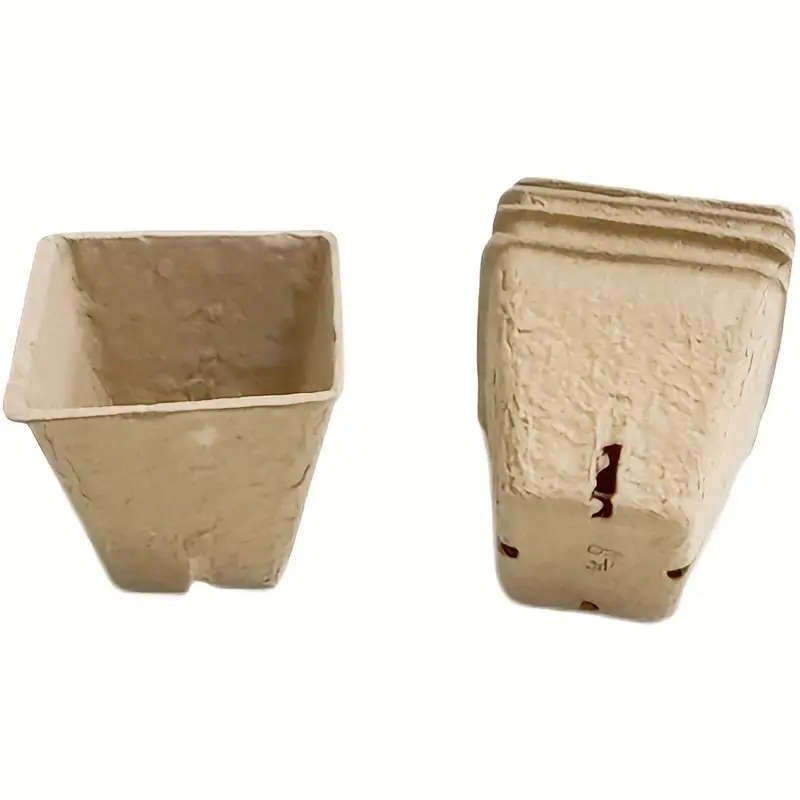 50 Pcs Square Pulp Seedling Cups With Drainage Holes
