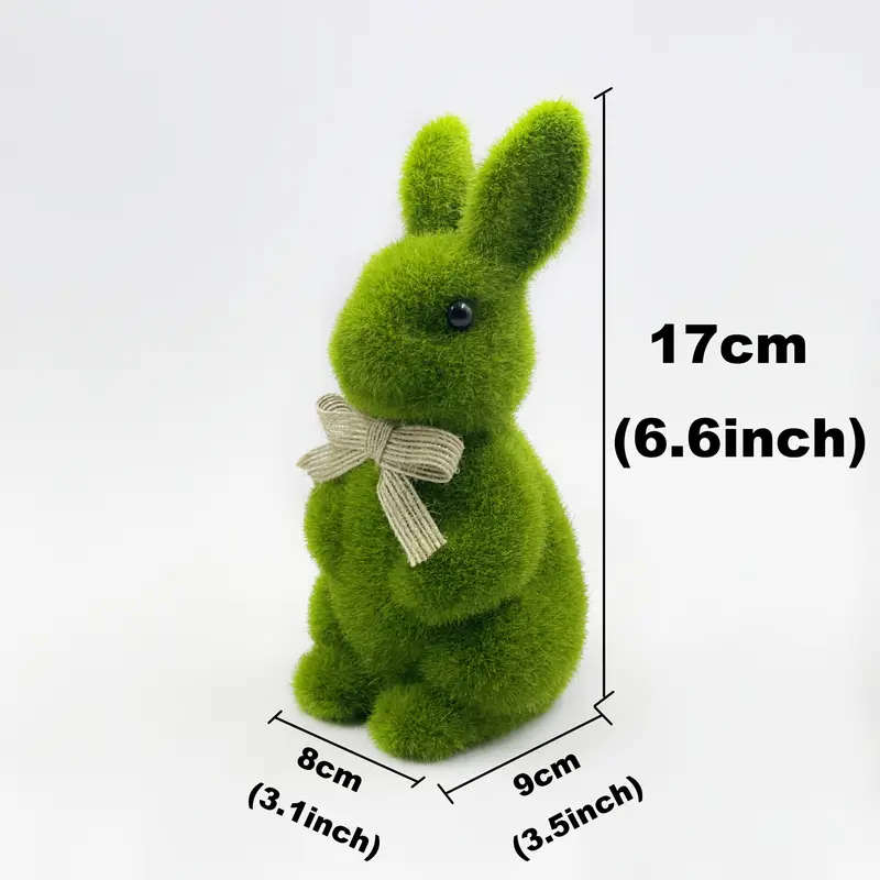 1 Charming Green Flocked Bunny Statue