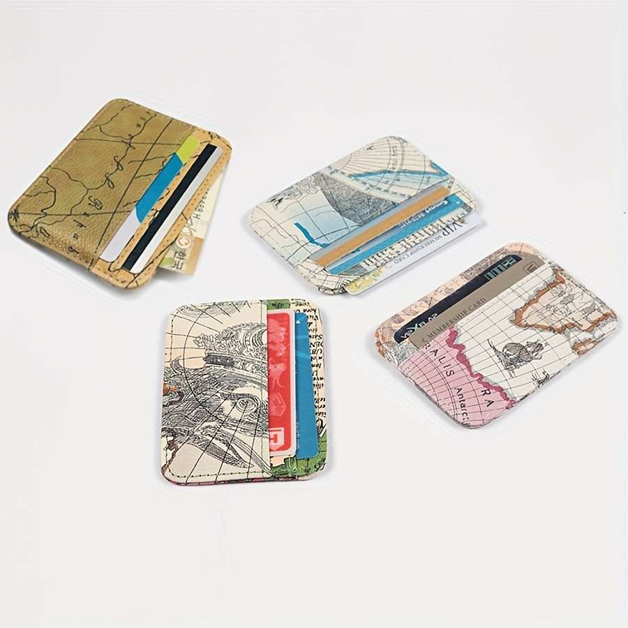 Vintage Map Print Pu Leather Card Cases Mini Wallet