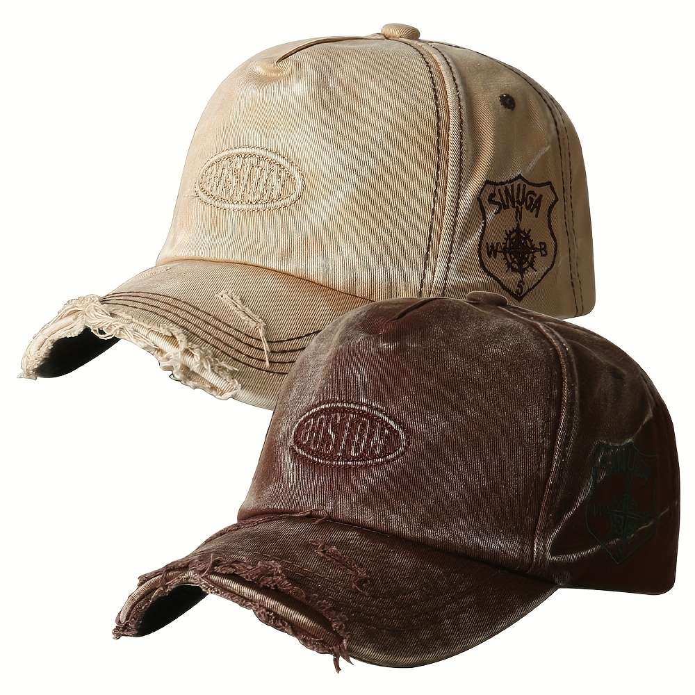 Vintage Washed Denim Baseball Cap With Boston Embroidery Lightweight Soft Top Wide Brim