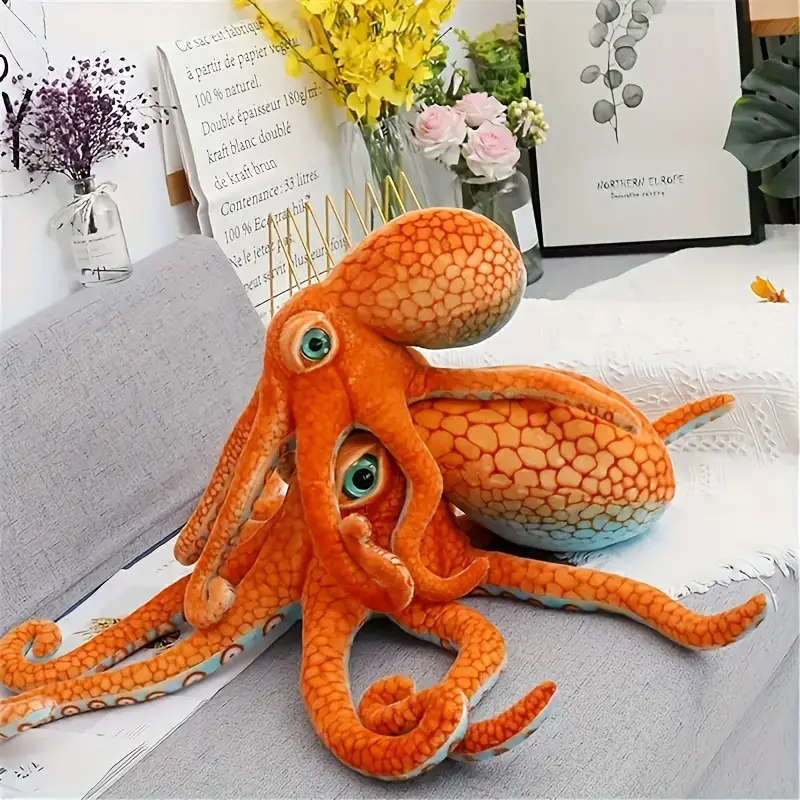 Large Bright Orange And Blue Octopus Plush Toy