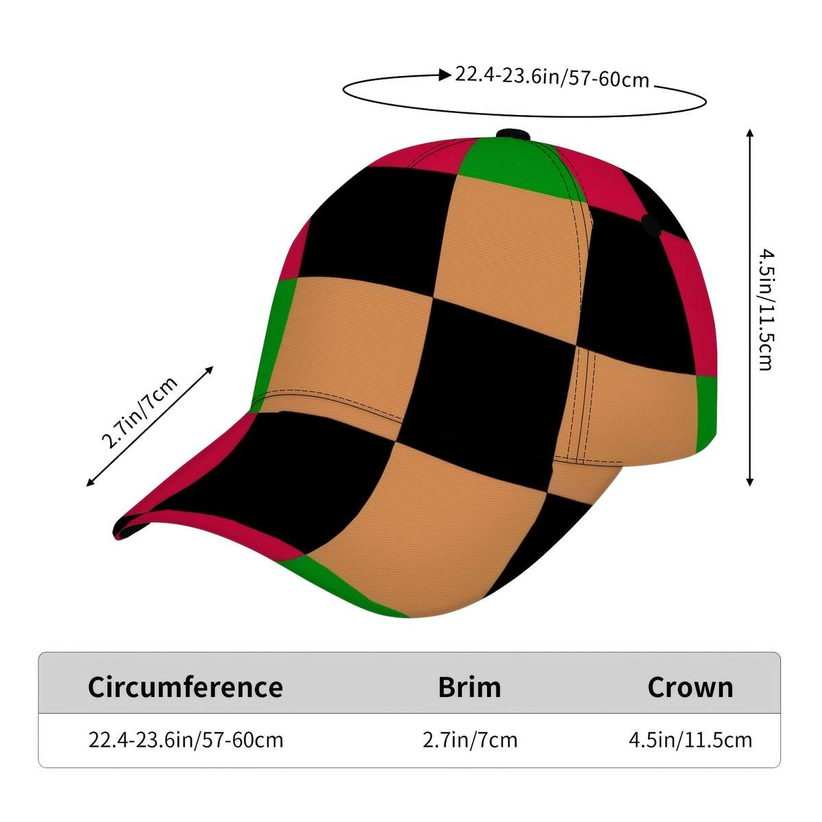 Classic Checkered Pattern Baseball Cap 100% Polyester Adjustable Breathable Lightweight