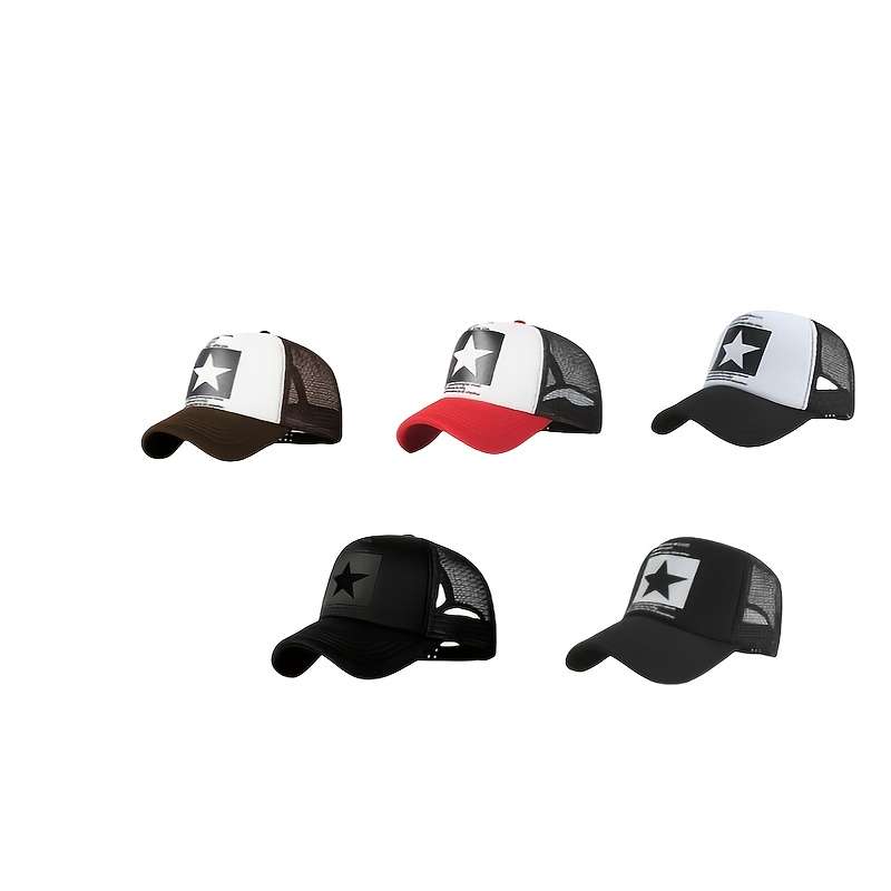 1pc Adjustable Breathable Mesh Trucker Hat with Star Patch Lightweight Sun Protection Baseball Ca