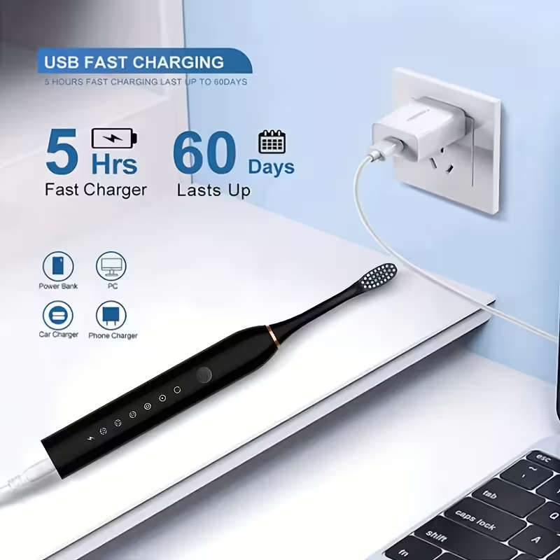 Rechargeable Electric Toothbrush 4 Brushes 6 Cleaning Modes 500mAh