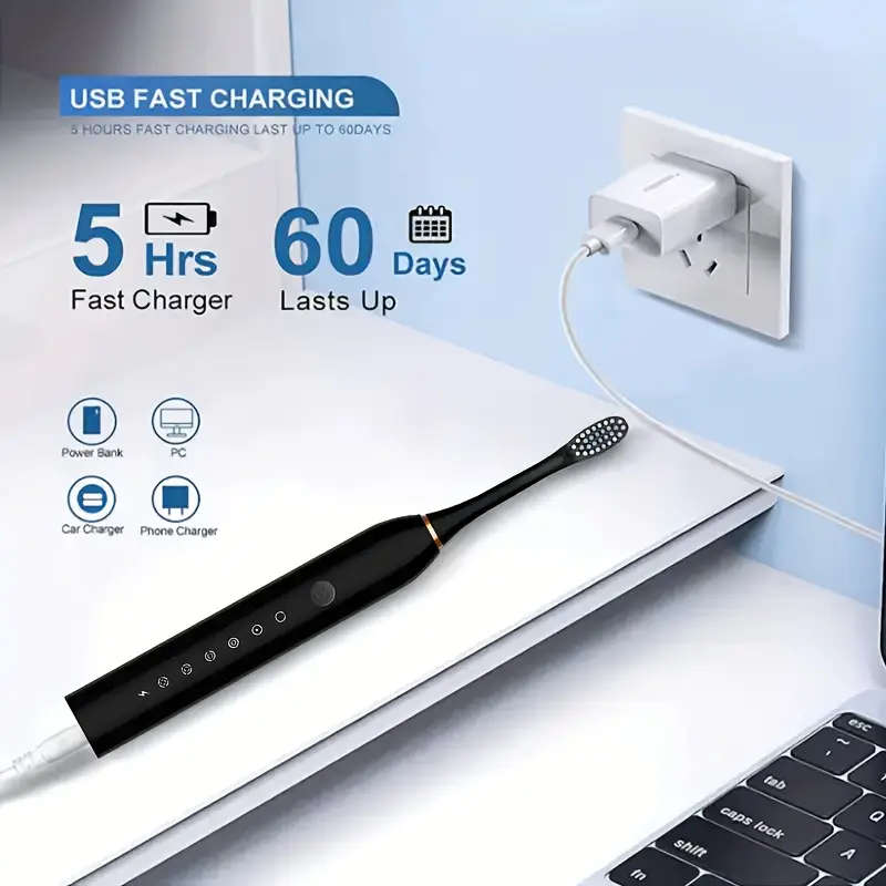 6-Speed Rechargeable Ultrasonic Toothbrush with Intelligent Timer
