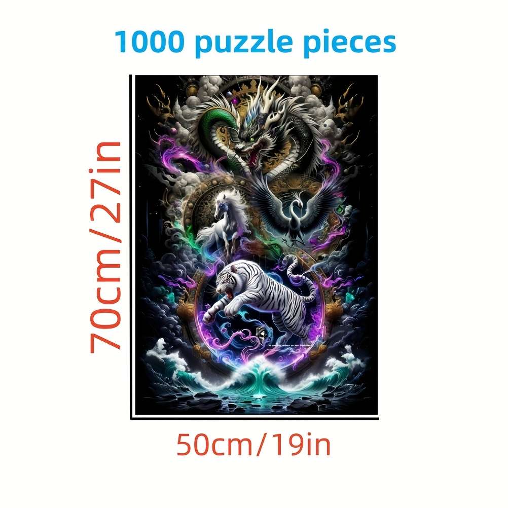 1000pcs Dragon Tiger Unicorn Puzzle Game Vibrant DIY Intelligence Challenge with