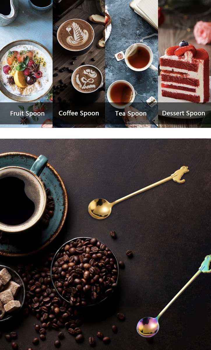 5pcs Stainless Steel Cute Mini Cat Spoons for Coffee Dessert Tea Sugar and Ice Cream Churn