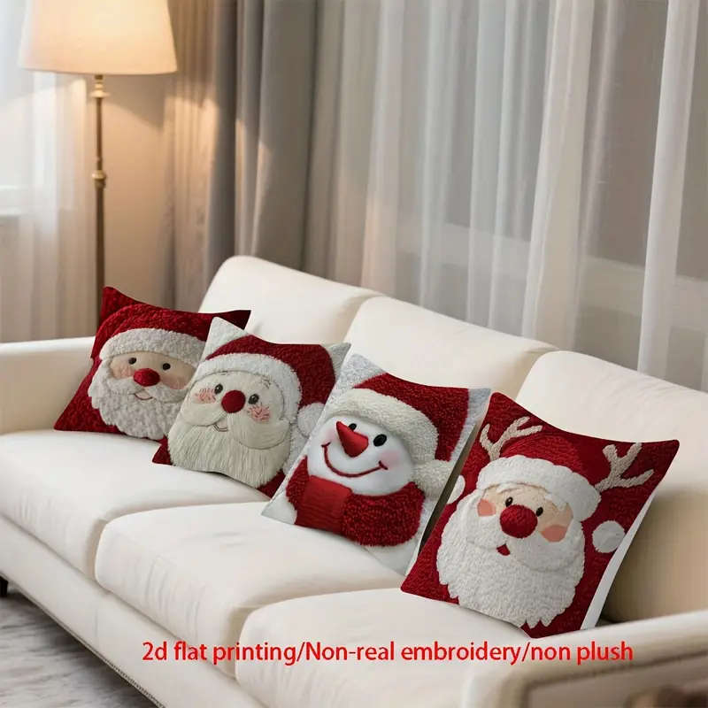 4-Piece Christmas Pillowcase Set With 2D Flat Print/Non-3D Embroidery/Non-Plush Design