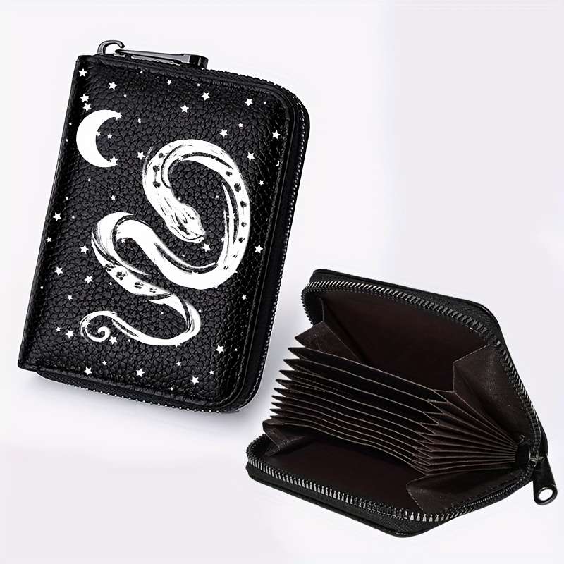 A New Stylish Wallet Featuring A Dark Snake Star And Moon Pattern Designed With Dual Zippers