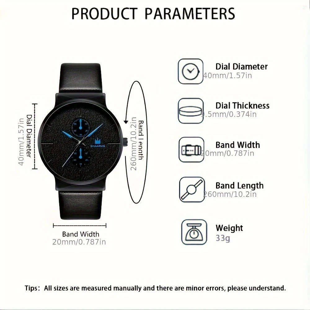 2pcs set Fashion Men's Simple Business Quartz Watch Bracelet Set Ideal Choice For Gifts Color sent