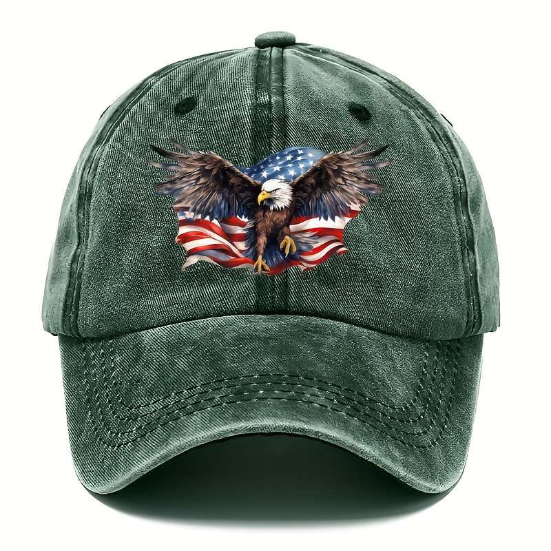 1pc Cool Hippie Curved Brim Baseball Cap USA Eagle Print Distressed Cotton Trucker Hat Snapback
