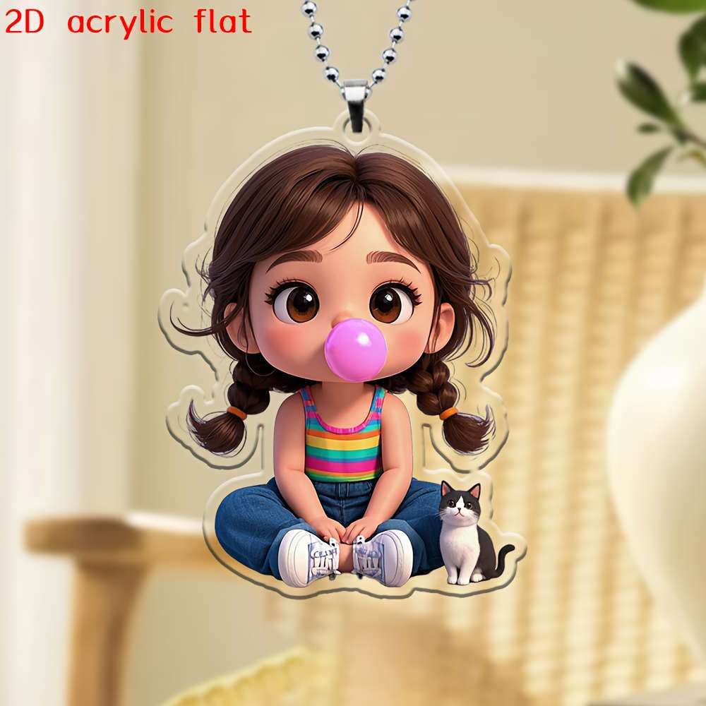 2D Flat A Little Girl Blowing Bubble Gum Hanging Pendant For Accessories Suitable For