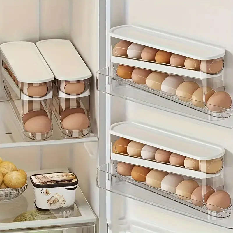 1pc Double-Layer Transparent Automatic Rolling Egg Holder Designed for The Side Door of The Refriger