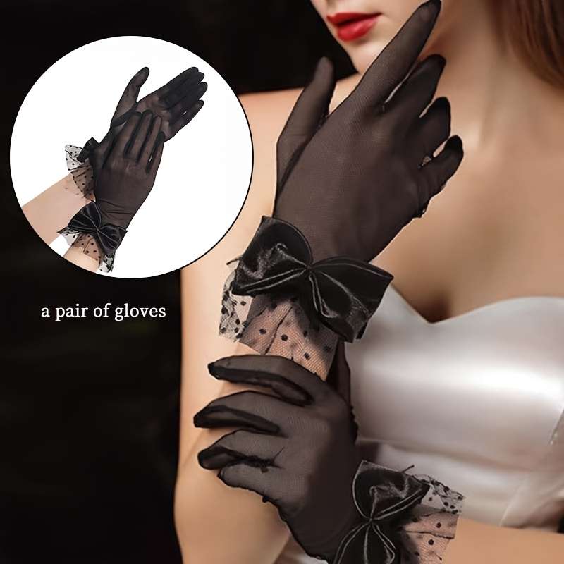 1 Pair White Sheer Mesh Gloves