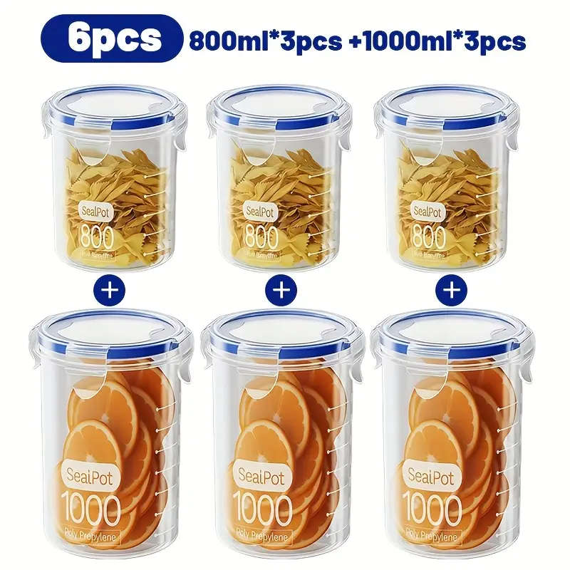 6pcs 800ml+1000ml Large Capacity Airtight Containers