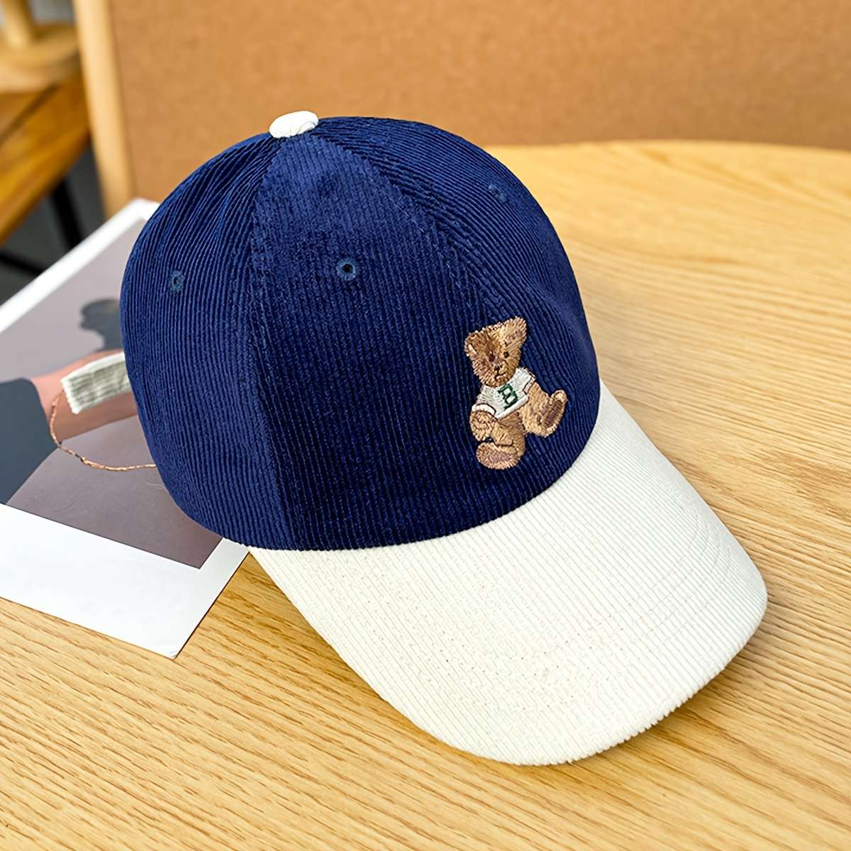 Anime Bear Embroidery Cotton Corduroy Baseball Cap