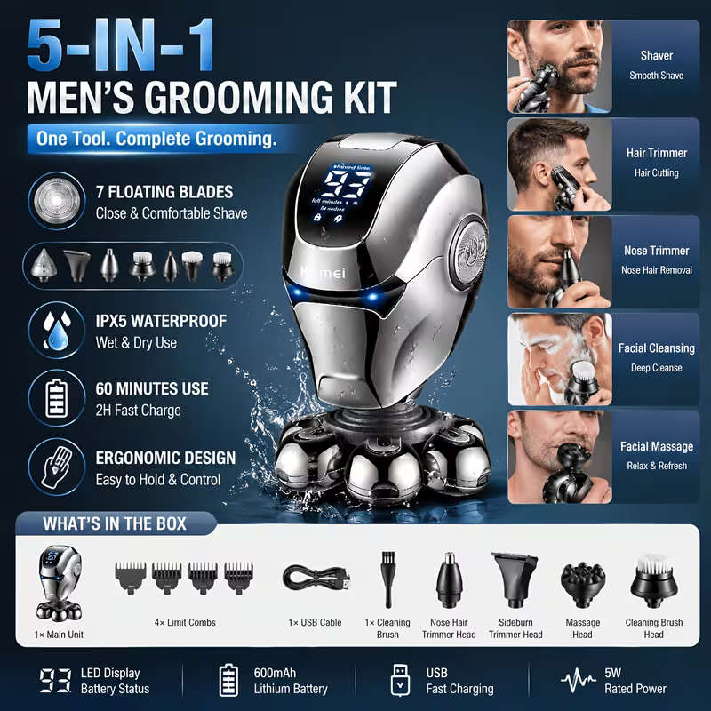 5 in 1 Electric Rechargeable Shaver for Men
