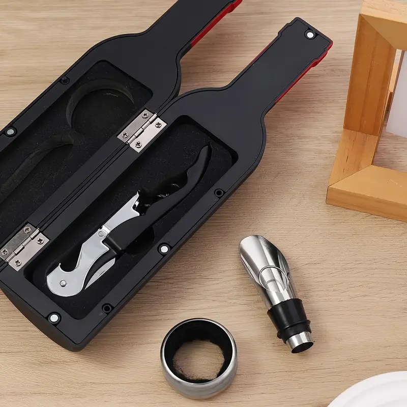 3pcs Stainless Steel Wine Opener Set with Decorative Box Includes Corkscrew Pourer Foil Cutter Perfe