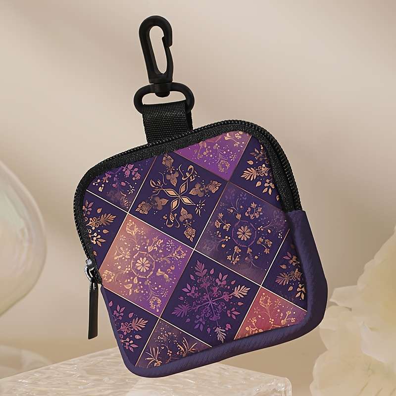 Square Grid Pattern Printed Coin Purse With Buckle And Zipper Pocket Multi-Functional Sto