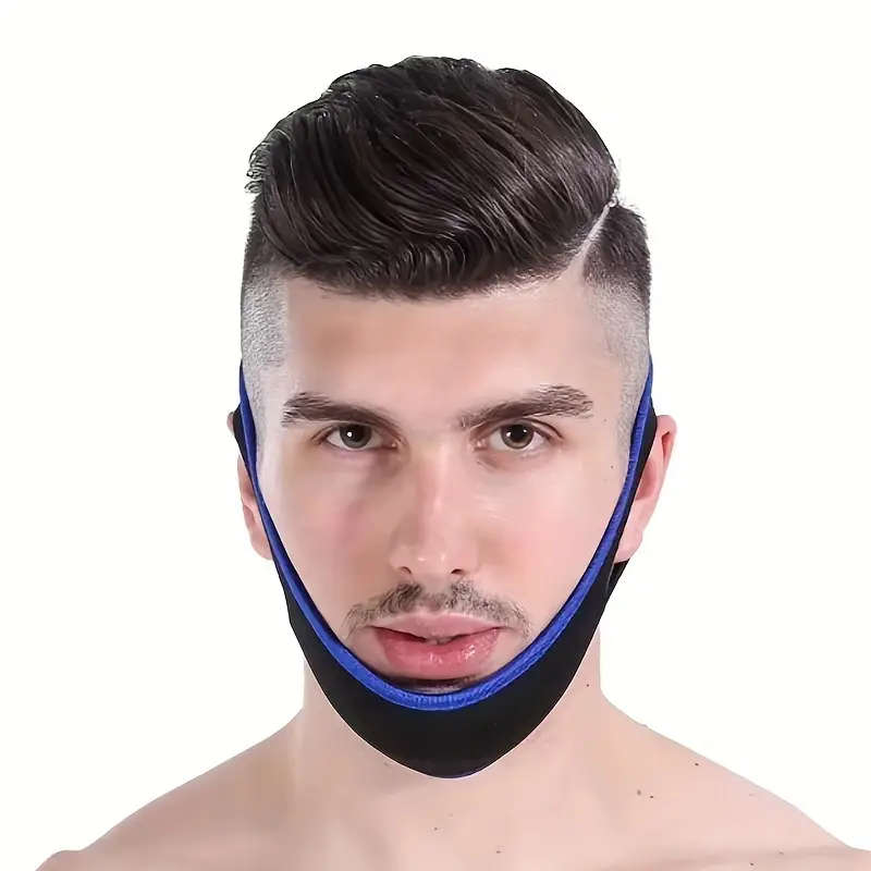 1pc Comfortable Anti-Snoring Chin Strap Nylon Black Corrects Mouth Breathing for a Peaceful Night's