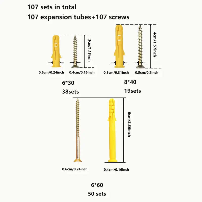 214 Piece Heavy Duty Yellow Plastic Expansion Screw Anchor Set