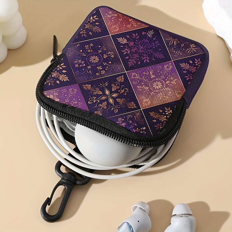 Square Grid Pattern Printed Coin Purse With Buckle And Zipper Pocket Multi-Functional Sto